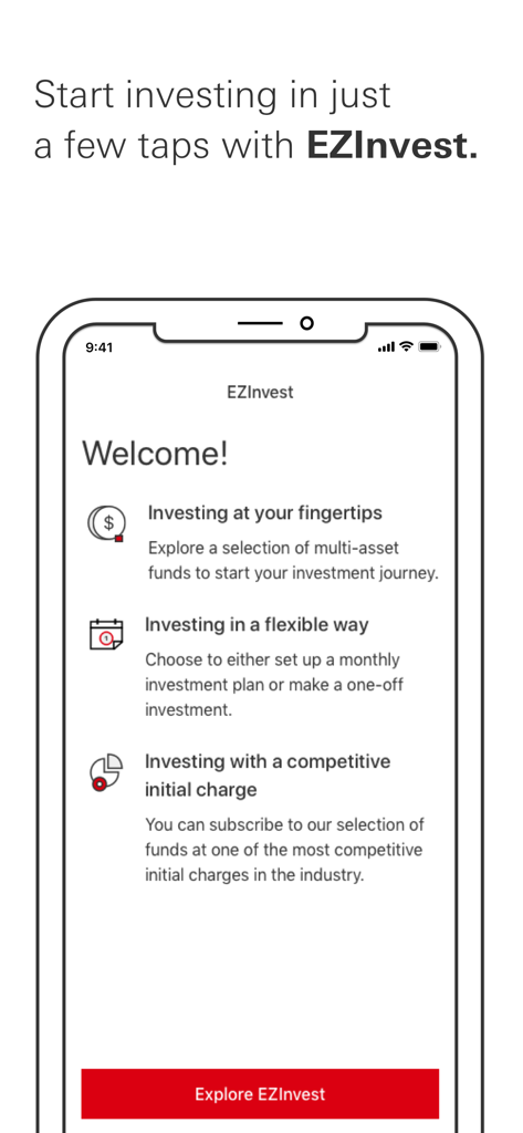 HSBC Malaysia - HSBC Malaysia EZInvest mobile investment welcome screen