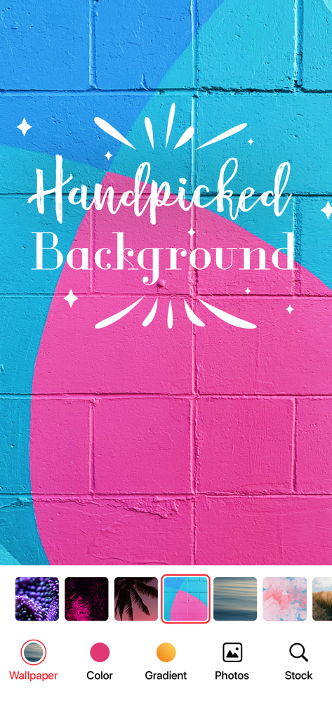 Art Word app interface showing handpicked colorful brick backgrounds with stylish text overlays.