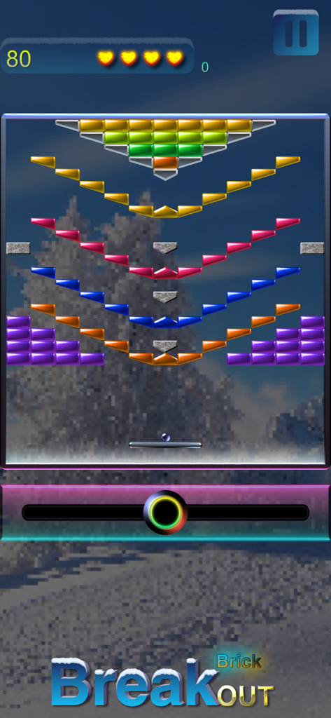 Break Brick Out - Fun to break - Break Brick Out gameplay showing colorful polygon bricks and a touch slider controller