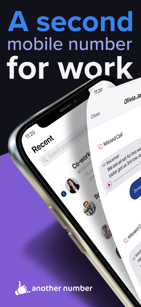 Another Number app showing a second mobile number for work on an iPhone