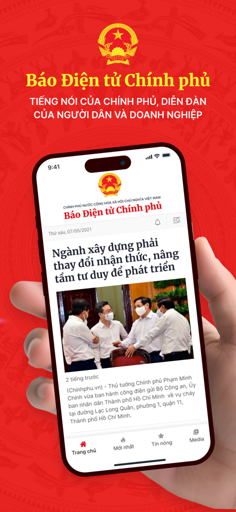 Báo ĐT Chính Phủ - Bao DT Chinh Phu app interface on a smartphone displaying official Vietnamese government news