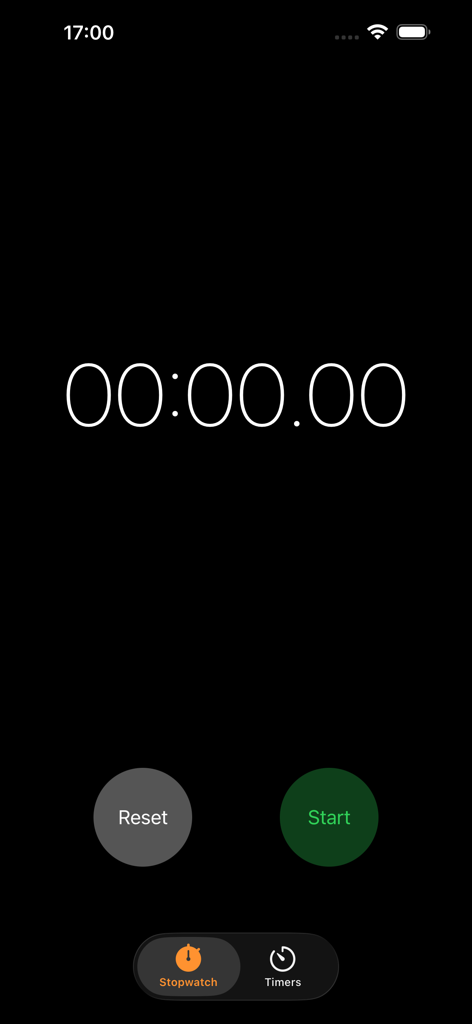 Voice interval timer - Digital stopwatch screen with start and reset buttons in a dark interface