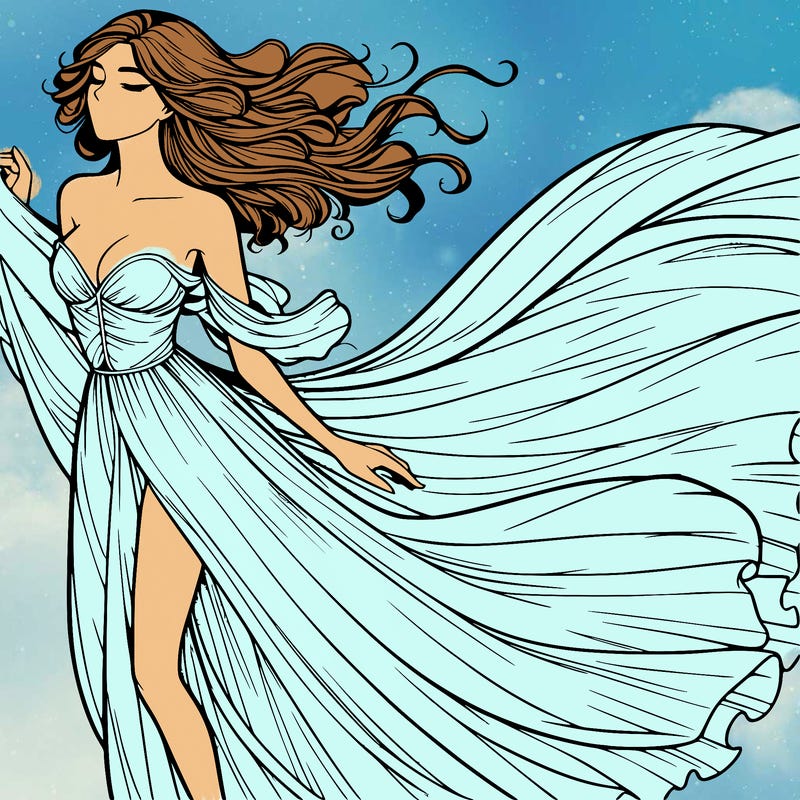 realistic woman in dress flowing the the wind