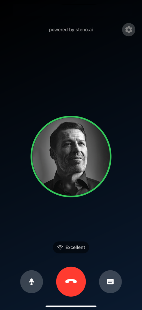 Interfaz de coaching de voz de la aplicación móvil Tony Robbins AI