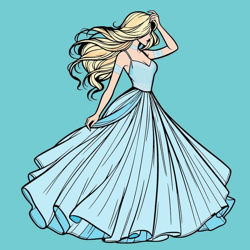 realistic woman with dress flowing in the wind