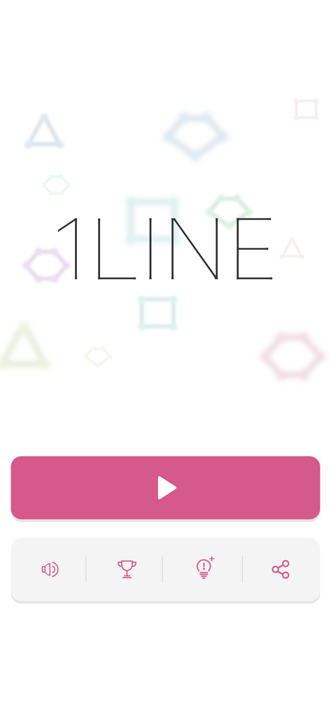 1LINE one-stroke puzzle game - 커다란 분홍색 재생 버튼과 미니멀한 인터페이스가 돋보이는 1LINE 퍼즐 게임의 메인 메뉴.