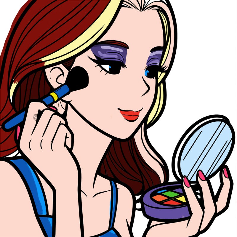 little girl putting on makeup