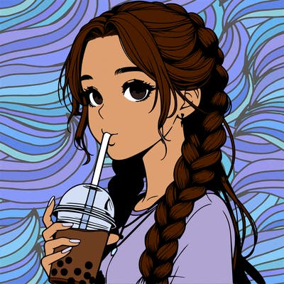 realistic girl with braided hair drinking boba