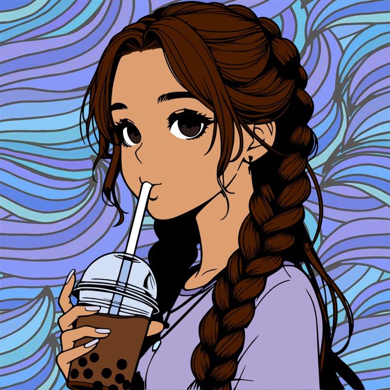 realistic girl with braided hair drinking boba