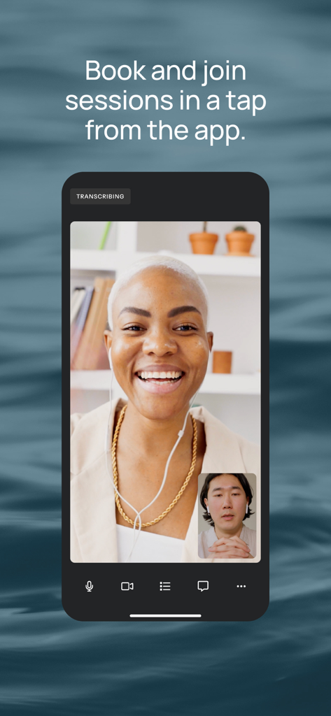 Grow Therapy - Grow Therapyモバイルアプリのインターフェースで、ライブビデオセラピーセッションを行う女性と男性。