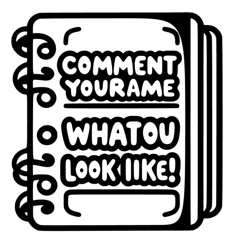 note book that says comment your name what you look like!(like as well)