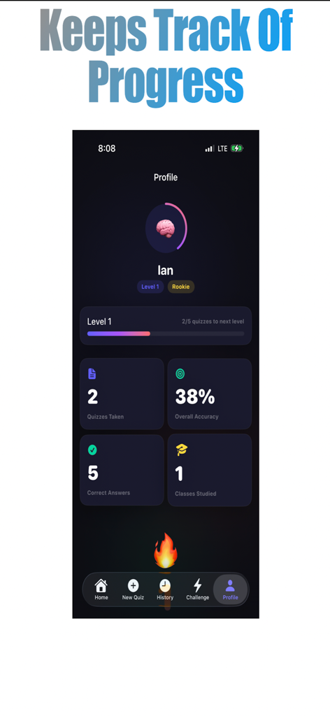 Study Quizzer - Study Quizzer app profile showing quiz statistics and user progress tracking
