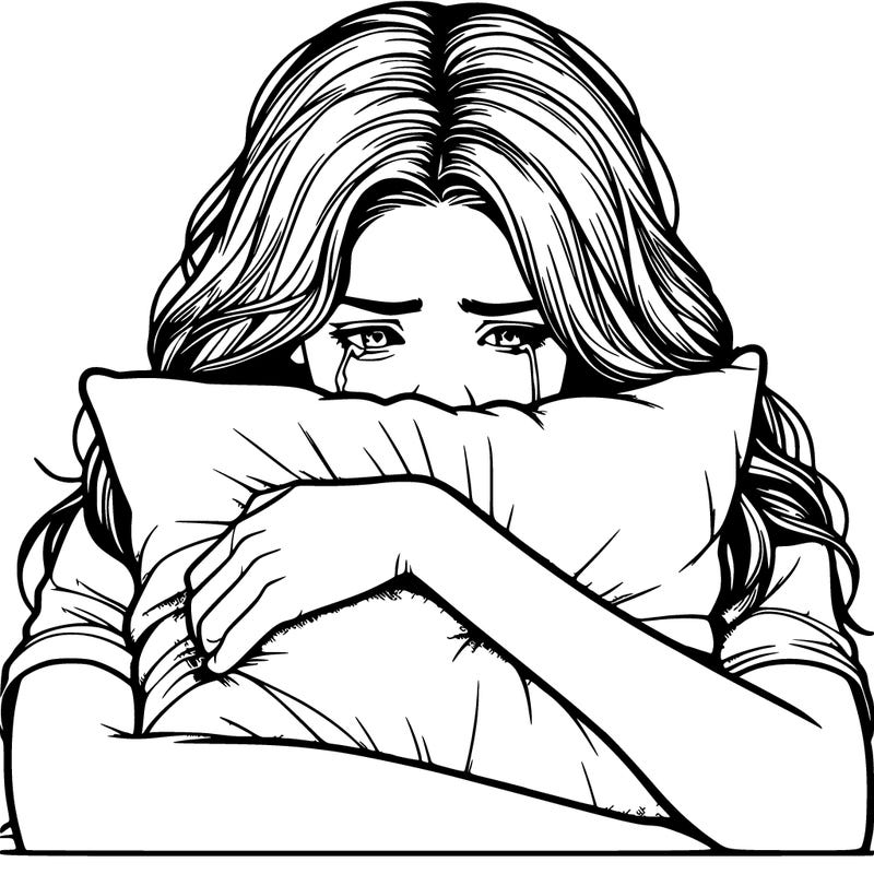 realistic teenager hiding her face in the pillow while crying