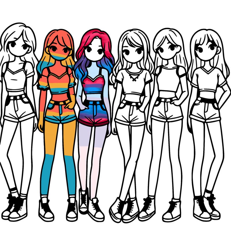 a group of girls wearing crop tops and shorts