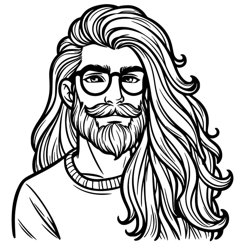 long hair man glasses