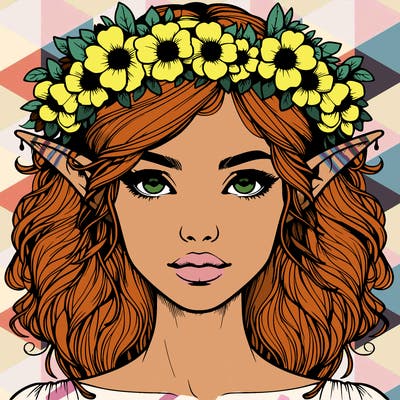 realistic female elf with flower crown