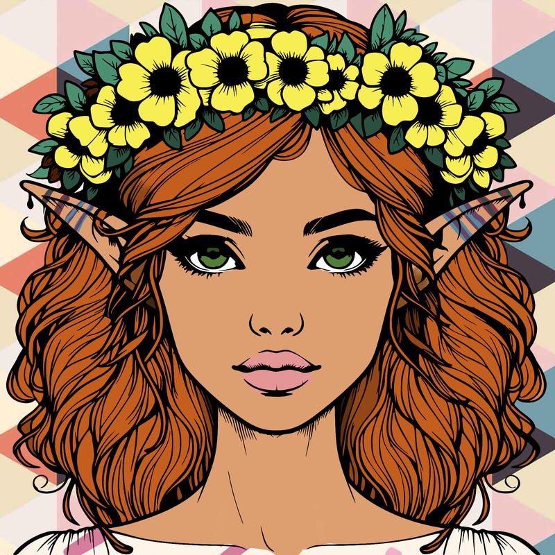 realistic female elf with flower crown