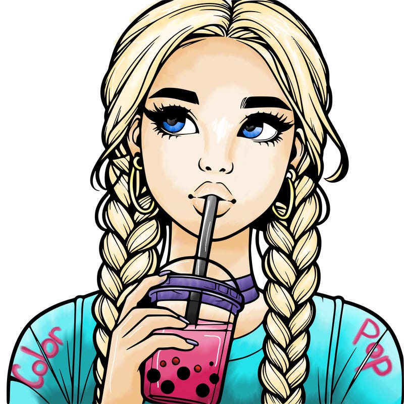 realistic girl with braided hair drinking boba