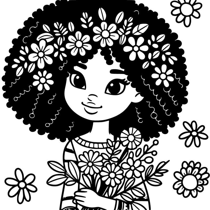 african america girl with flowers