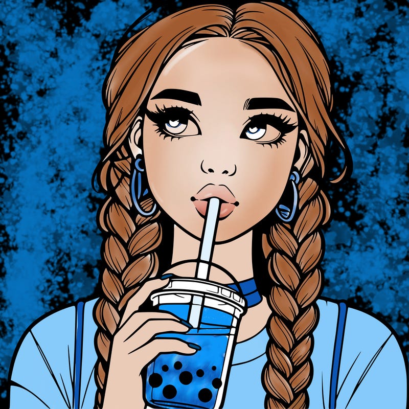 realistic girl with braided hair drinking boba