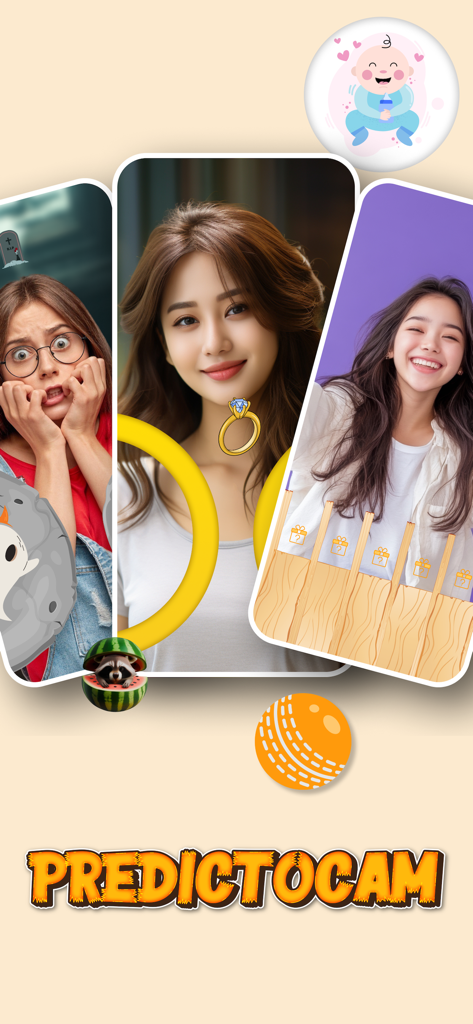 Collage of young women using various prediction filters in the PredictoCam mobile app