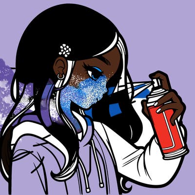 a realistic girl spray painting