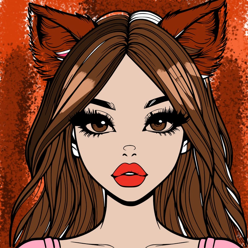 realistic girl with fox ears and realistic lips