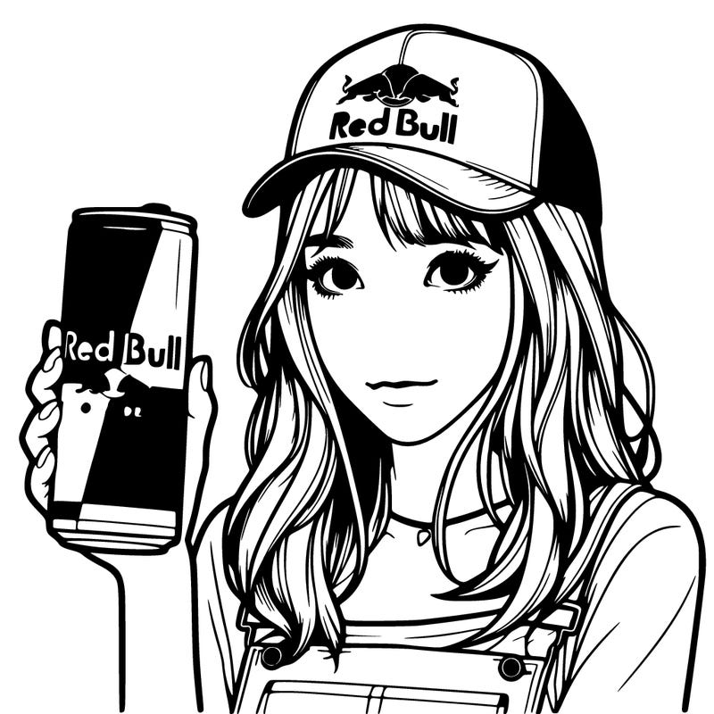 realistic girl with red bull