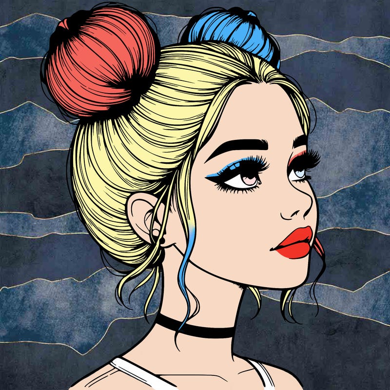 realistic girl with buns on the top of her head