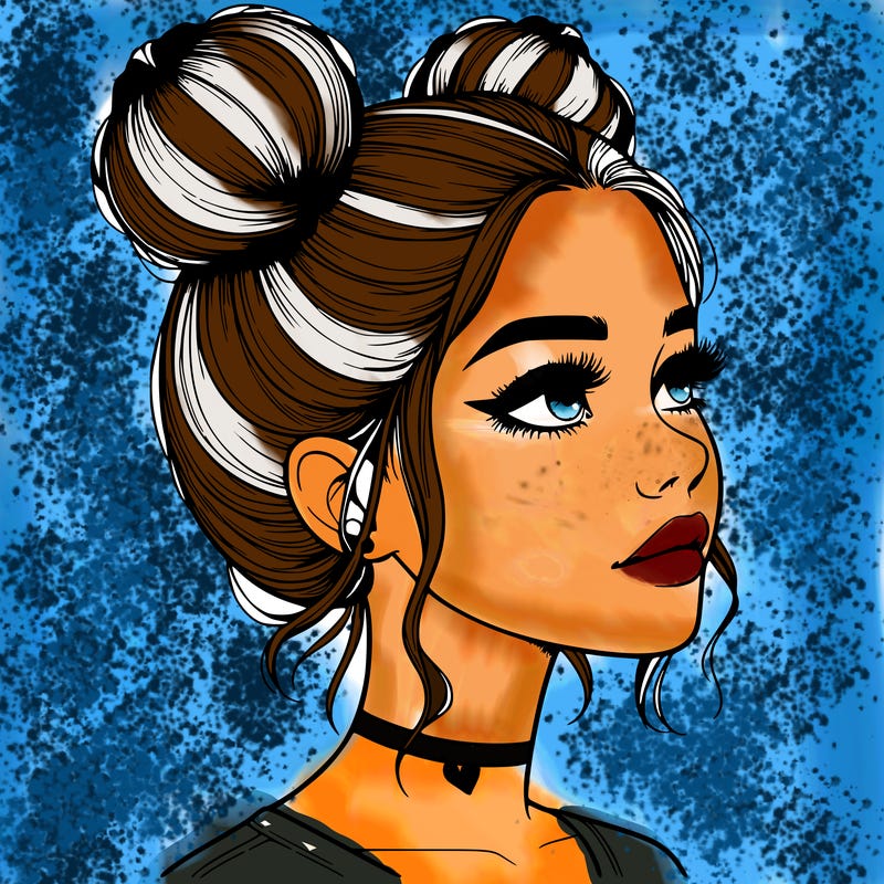 realistic girl with buns on the top of her head
