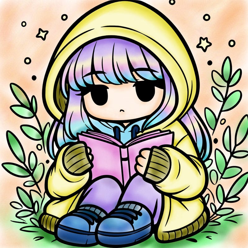 girl in oversized hoodie reading a book