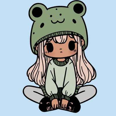 a girl wearing a frog hat and some frog socks