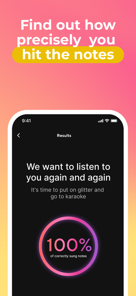 Learn to sing with Vocaberry - Vocaberry app results screen showing a score of 100 percent for correctly sung notes.
