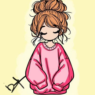 girl with baggy sweatshirt and messy bun