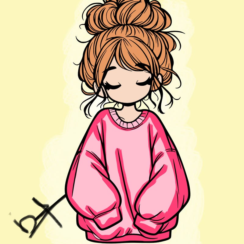 girl with baggy sweatshirt and messy bun