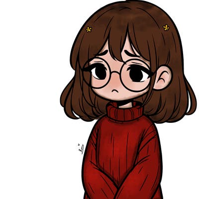 sad girl with glasses in a sweater