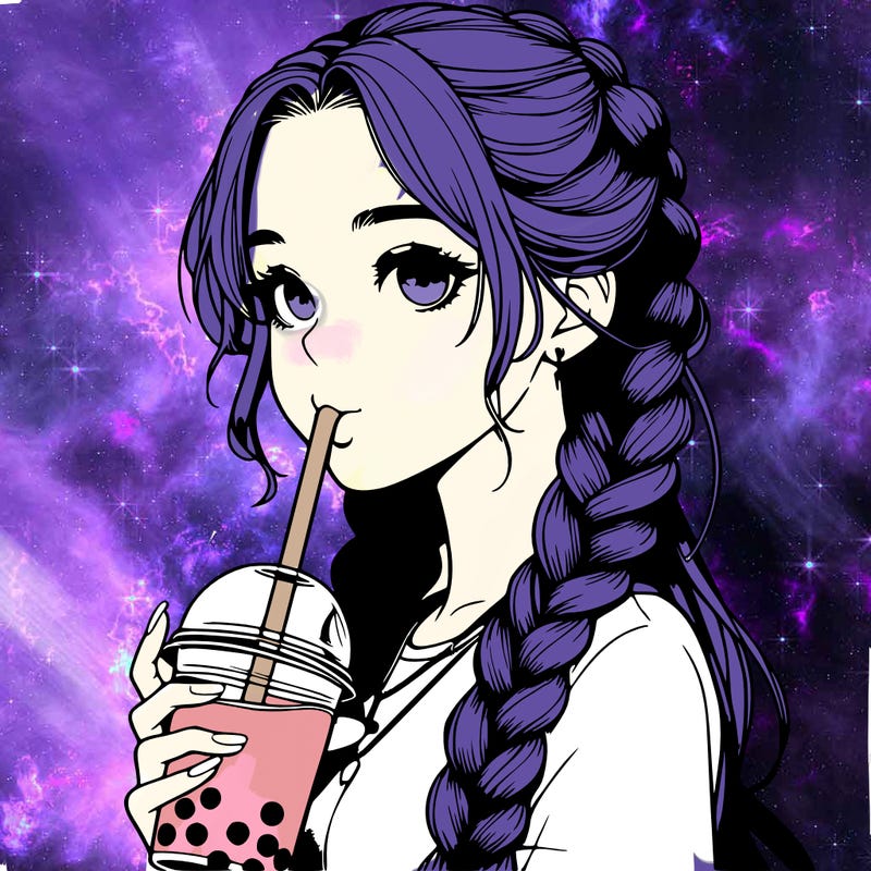 realistic girl with braided hair drinking boba