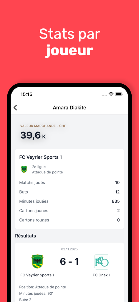 Detailed soccer player profile in Footstats showing market value and match statistics