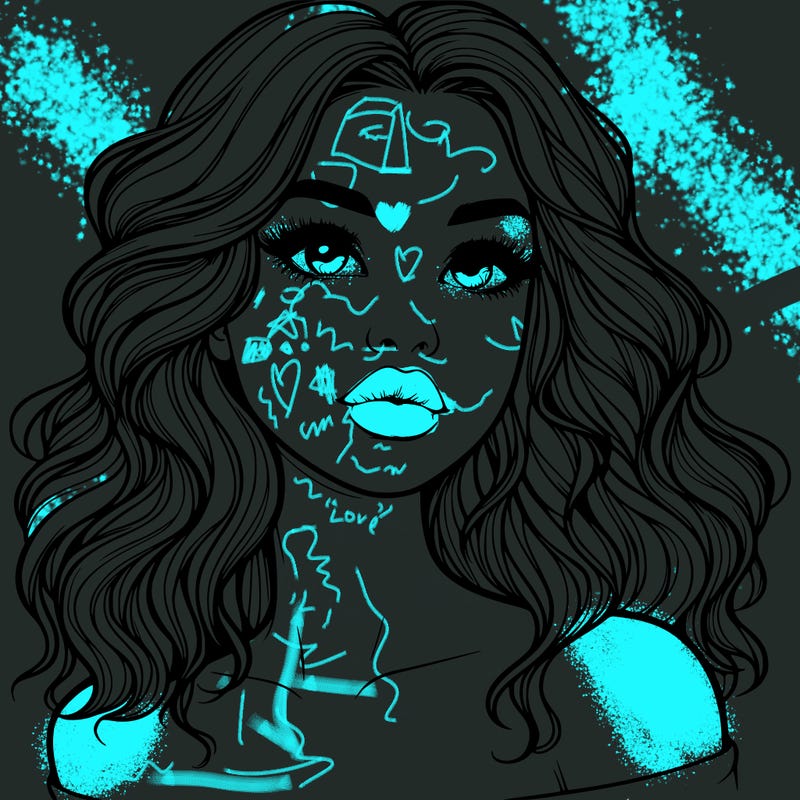 realistic girl with wavy hair and lips