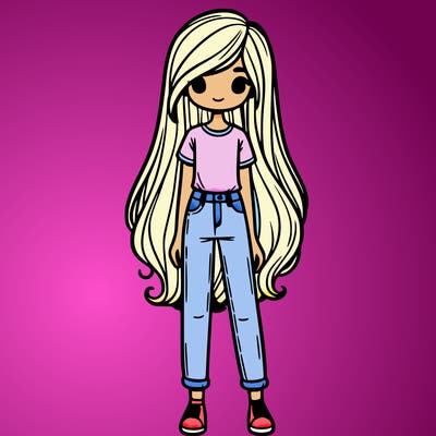 girl with long hair jeans and tshirt