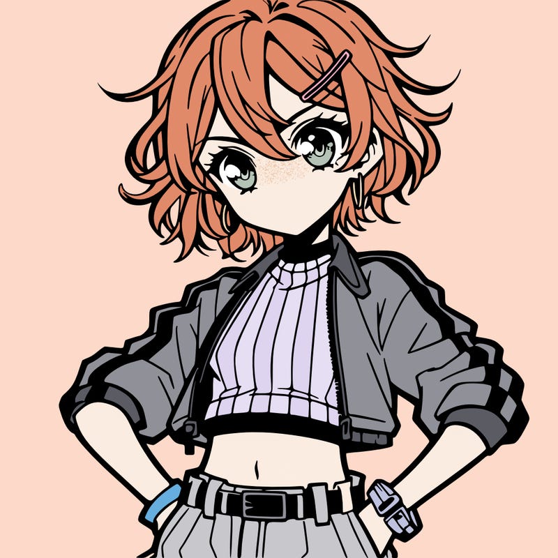 manga character wearing a crop top and shorts