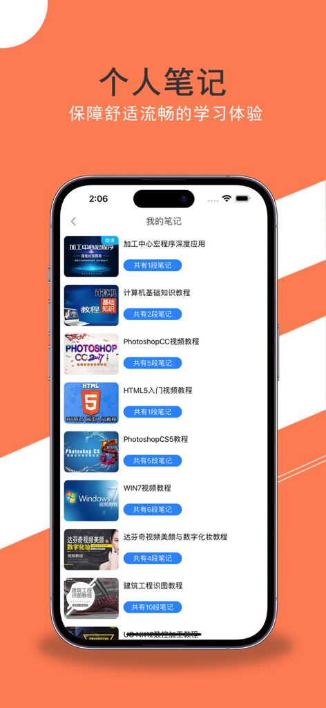 Screenshot of the My Notes section in the Wo Yao Zi Xue Wang app showing a list of professional study courses and personal notes