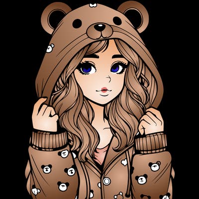 realistic girl in a animal pjs hoodie