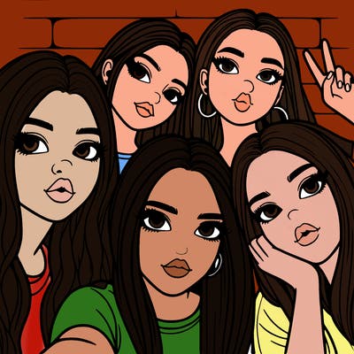 group of teen girls friends y2k up close in a selfie