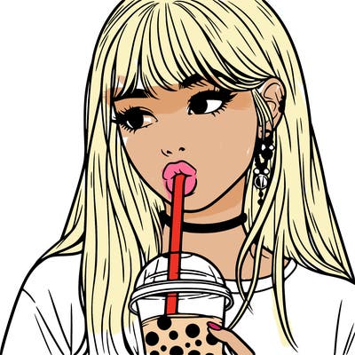 aesthetic realistic girl drinking boba