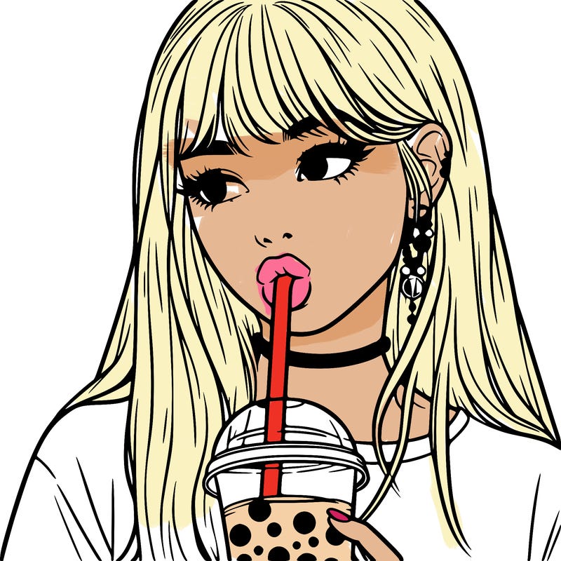 aesthetic realistic girl drinking boba