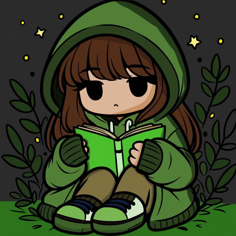 girl in oversized hoodie reading a book