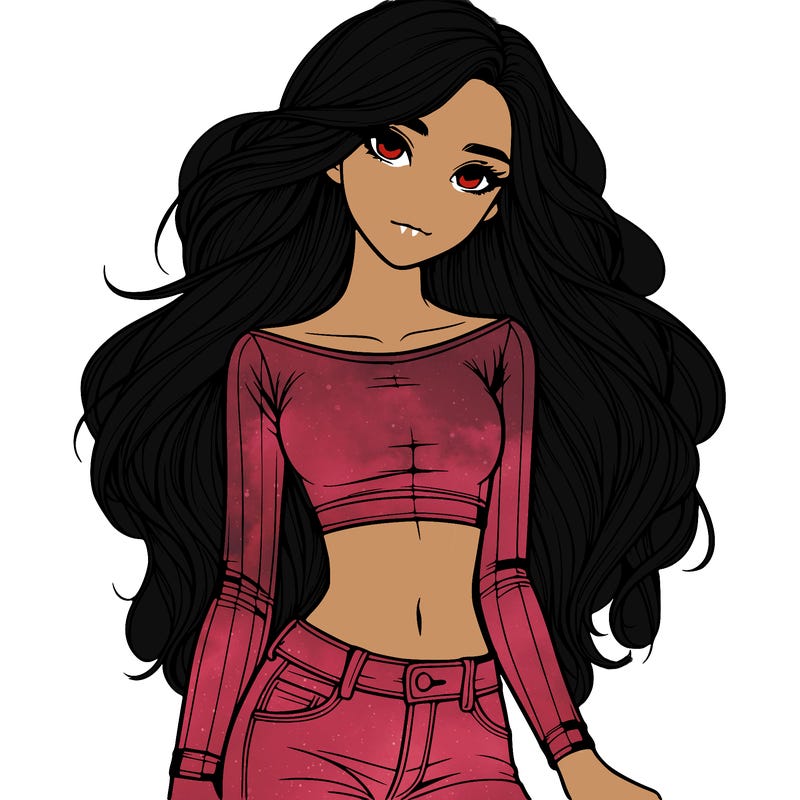 realistic girl with long hair long sleeve crop top