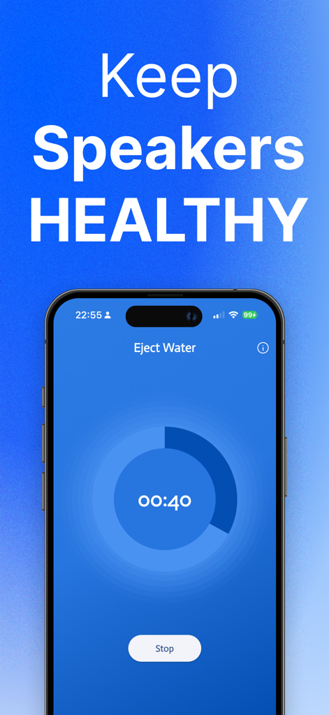 Clear Wave: Water Eject Tone - Clear Wave app screenshot showing the water eject feature with a countdown timer