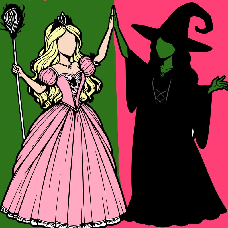 detailed realistic split of a princess and a witch
